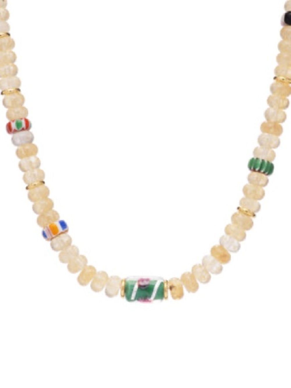 Beige Bead Necklace with Green Striped Focal Bead